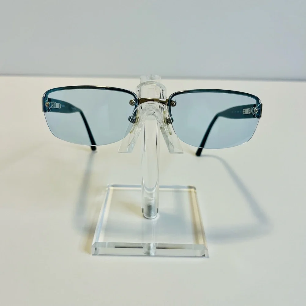 CHANEL 9221 Rimless Eyeglasses Frame Blue Lens Black Gold CC Unisex Made Italy - Picture 5 of 16